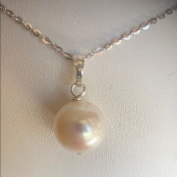 Handmade Jewelry - 10.2mm White Round Pearl 925 Sterling Silver Chain